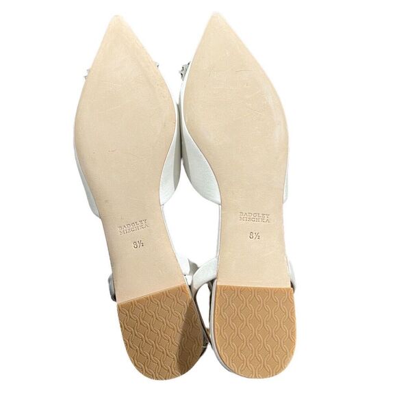 Badgley Mischka 6.5 White Satin Saga Crystal Flat Point Toe Slingbacks Silver - Picture 8 of 10
